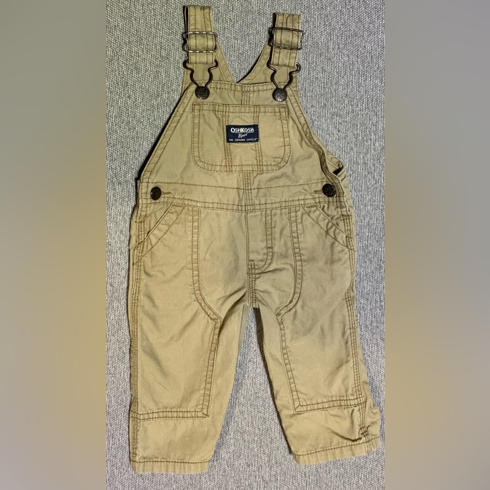 OshKosh B'gosh Vestbak Tan Khaki Overalls Size 6M